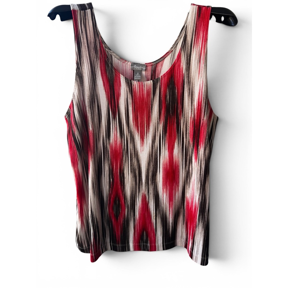 Chicos‎ Travelers Tank Top Womens 3 Extra Large Red Black White Abstract Shell